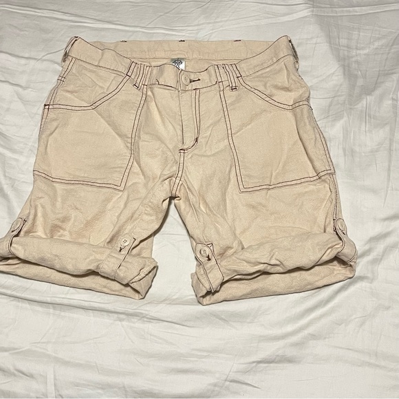 Prana ivory rollup cargo long hiking cotton linen shorts S - Picture 2 of 8
